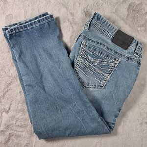 Amethyst Straight Leg Jeans Womens 13 Blue Y2K Thick Stitch Distressed Whiskered